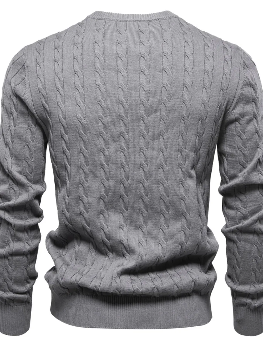 Men's Cable-Knit Round Neck Long Sleeve Sweater, image 3