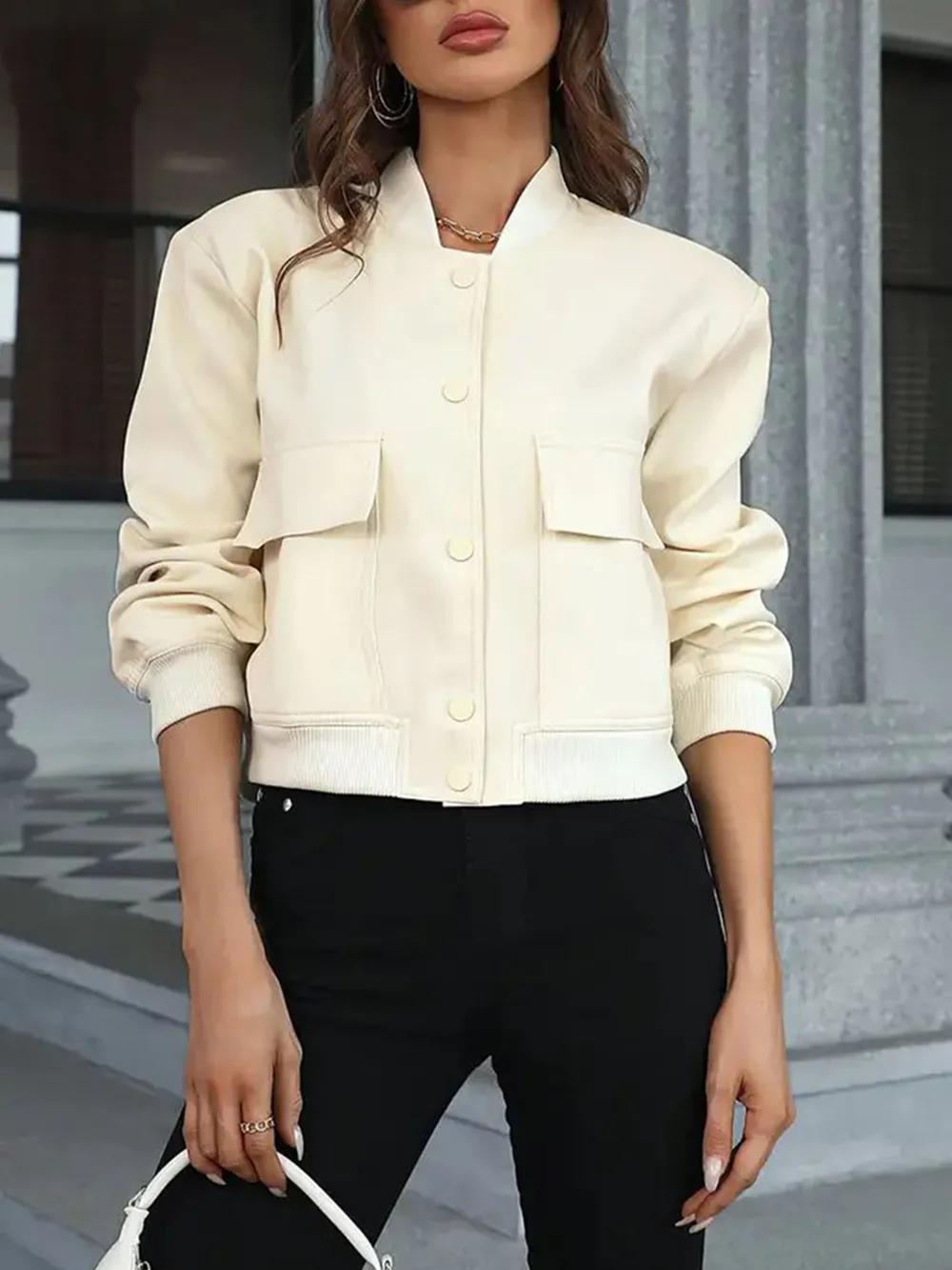 Pocketed Snap Down Baseball Collar Jacket, image 9