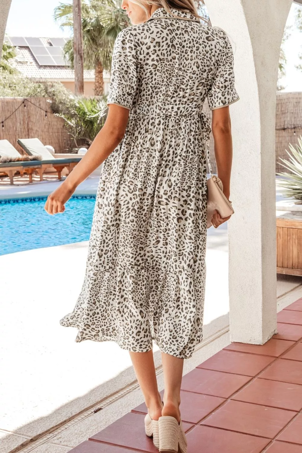 Leopard Print Button-Down Midi Dress, image 3
