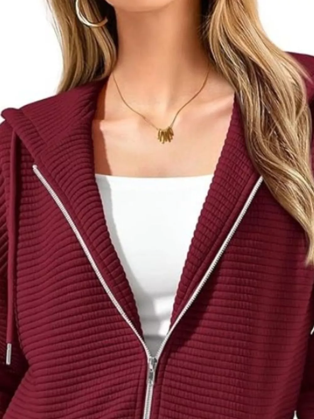 Drawstring Zip Up Dropped Shoulder Hoodie, image 18