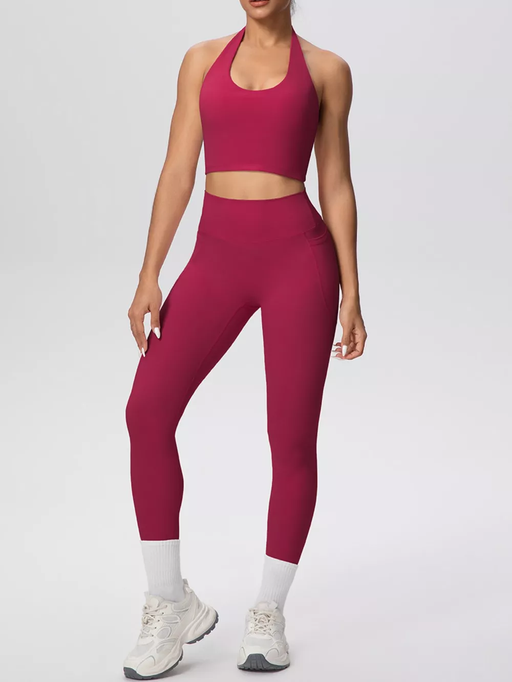Halter Neck Crop Top and High-Waisted Leggings Active Set, image 29