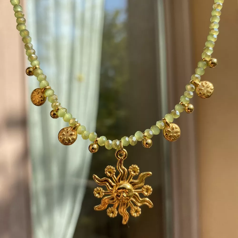 14K Gold-Plated Bead Sun Pendant Necklace, image 7