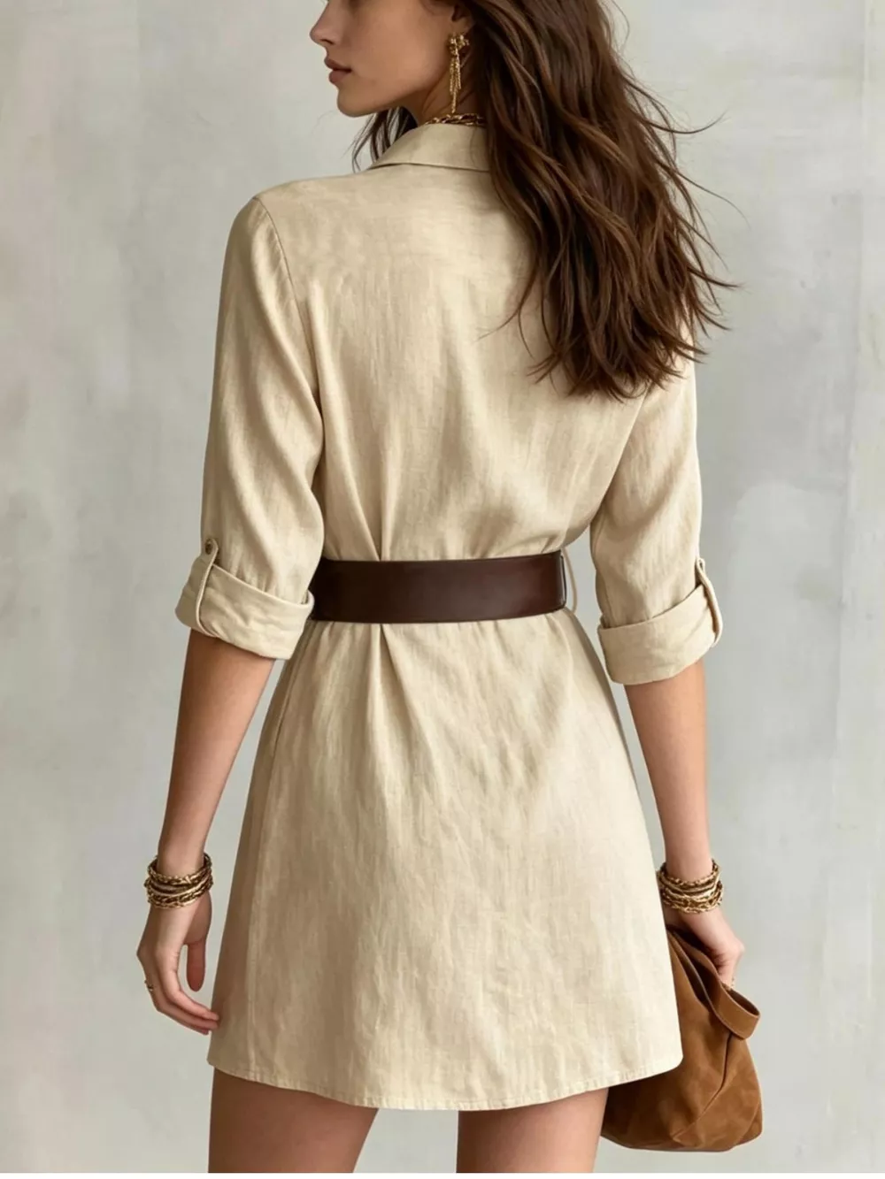 Button Front Long Sleeve Shirt Dress, image 3