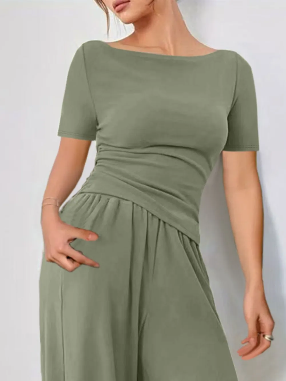 Round Neck Short Sleeve T-Shirt and Pants Set, image 13