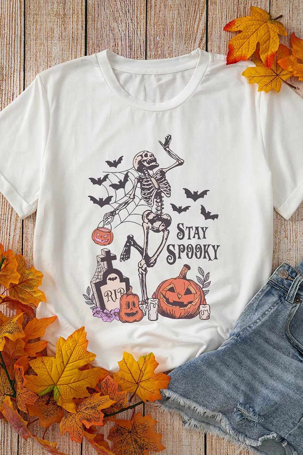 Full Size Skull Pumpkin Face STAY SPOOKY Graphic Halloween T Shirt Plus Size, image 5