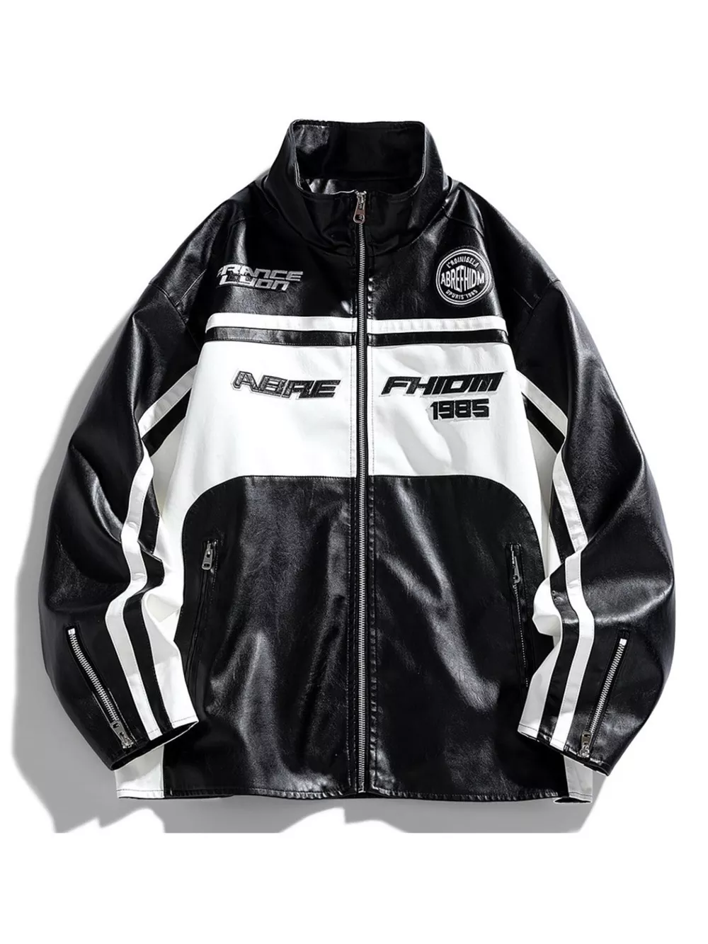 Men's Plus Size Zip Up Long Sleeve Leather Jacket, image 3