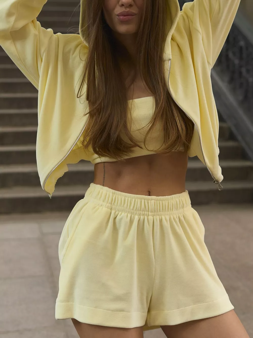 Zip Up Cropped Hoodie and Shorts Set, image 3