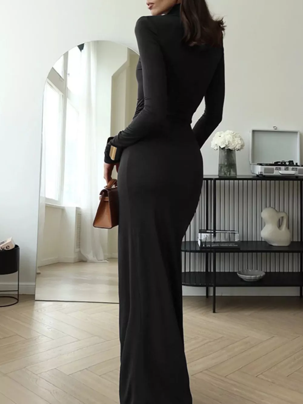 Turtleneck Long Sleeve Slit Maxi Dress, image 11