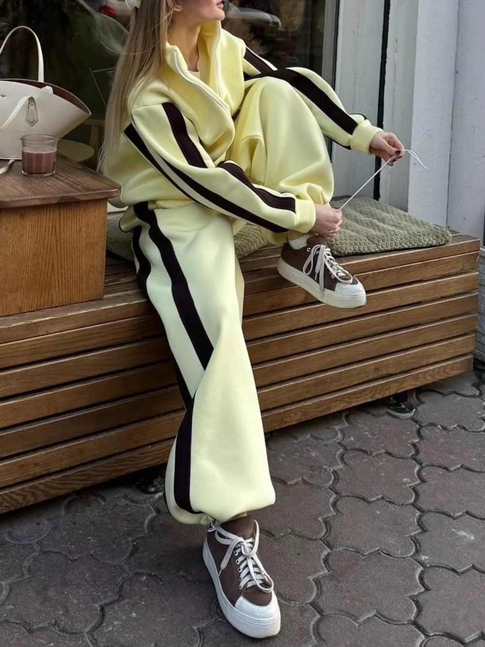 Contrast Striped Zip Up Top and Pants Set, image 17