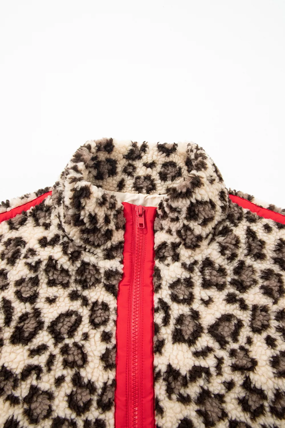 Leopard Print Zip-Up Red Accents Pockets Sweatshirt, image 13