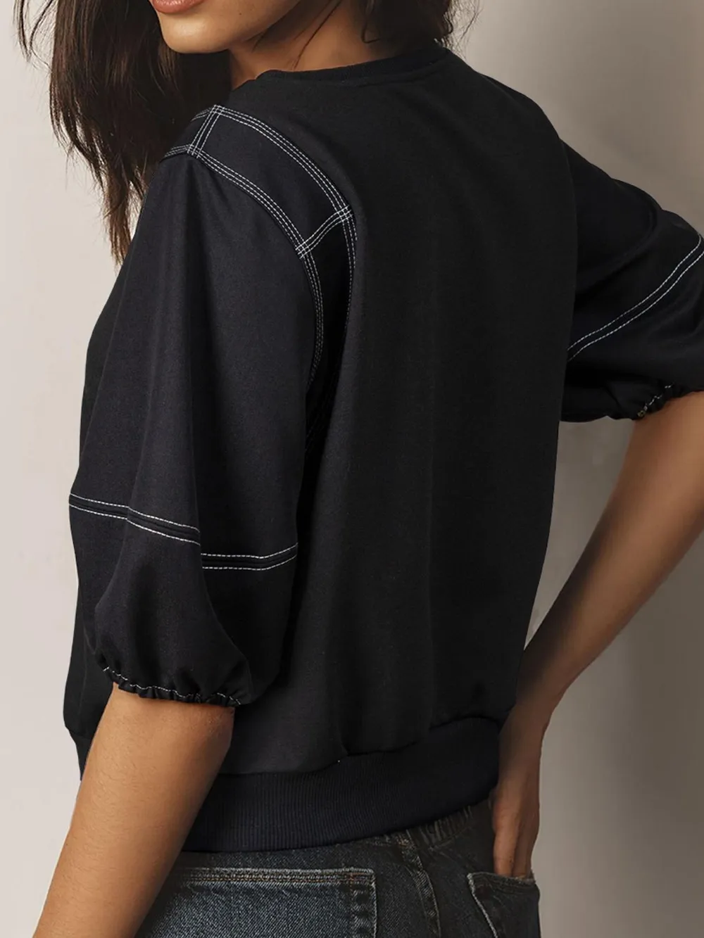 Contrast Stitches Detail Half Sleeve Blouse, image 6