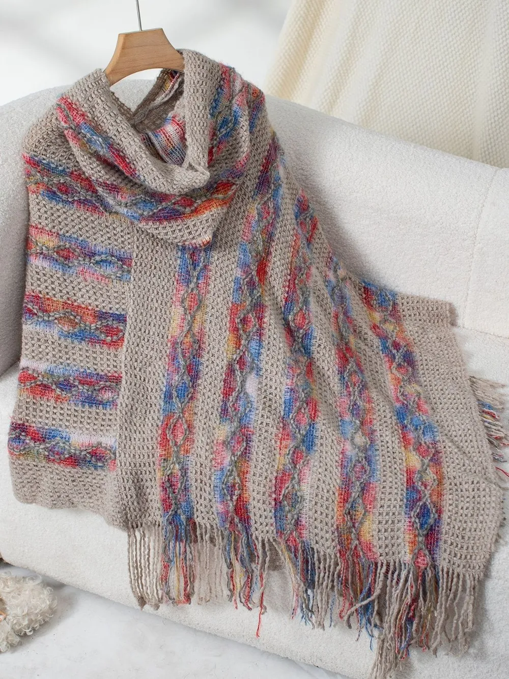 Fringe Contrast Hooded Poncho, image 17