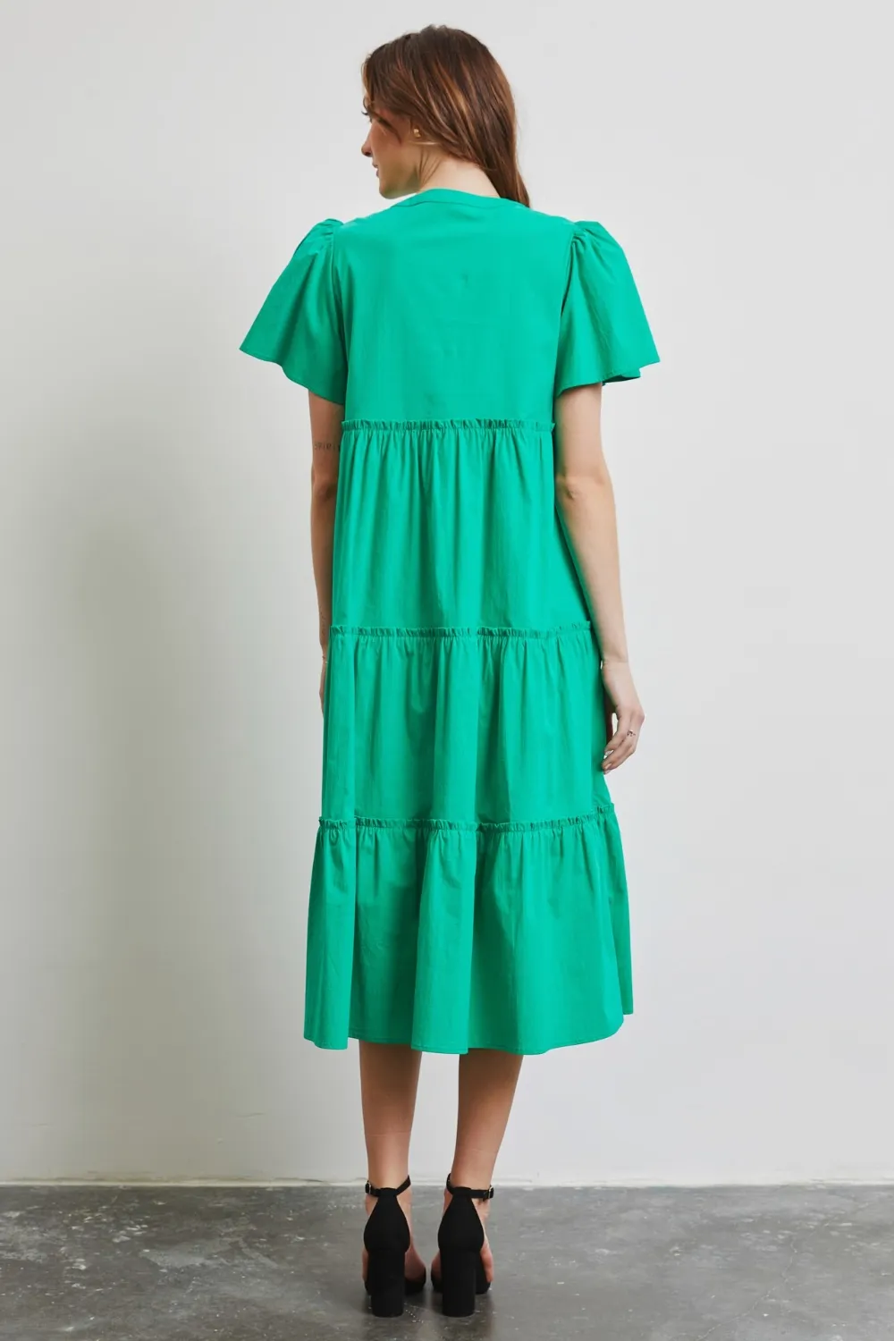 Full Size Cotton Poplin Ruffled Tiered Midi Dress, image 2