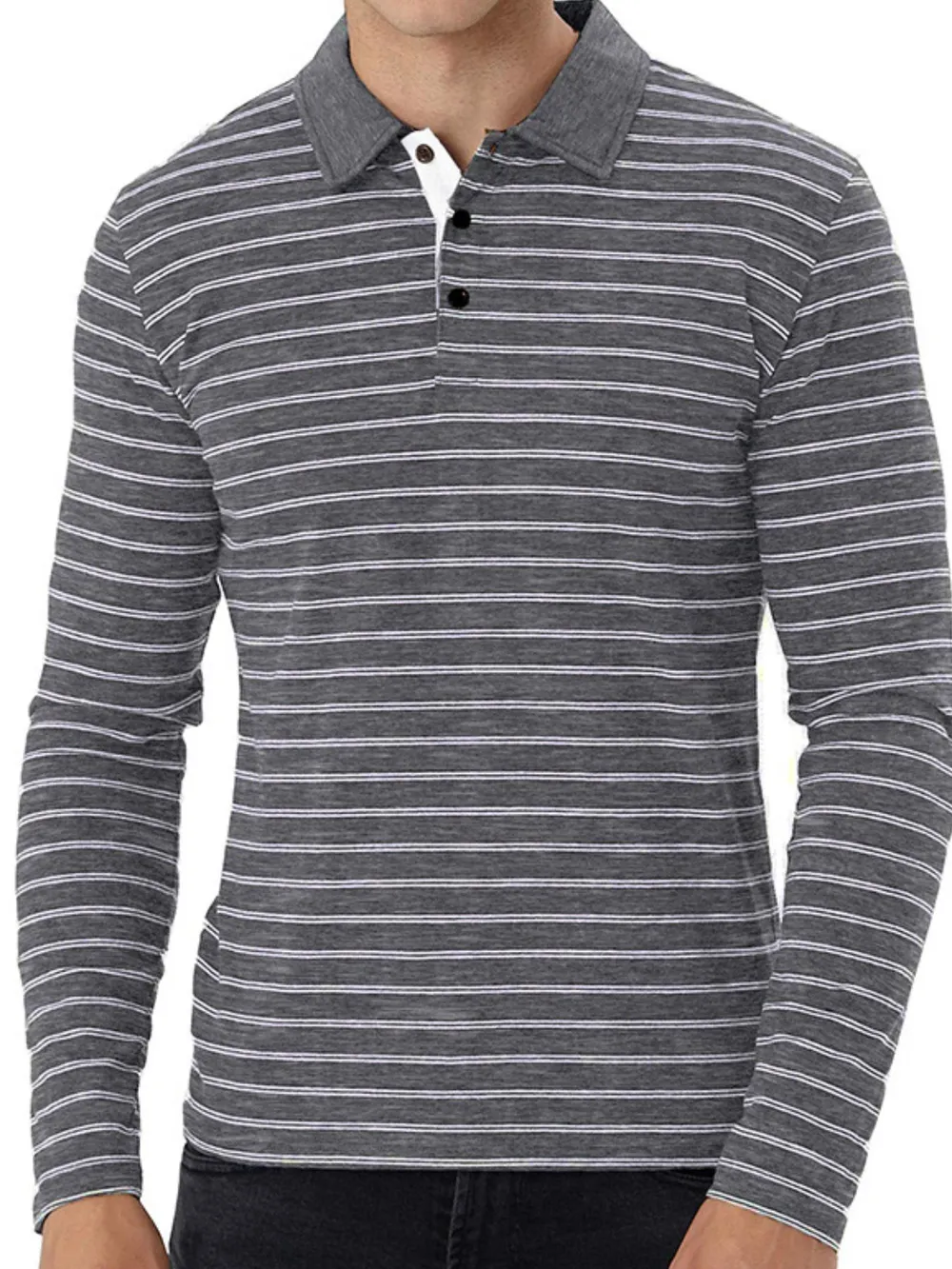 Men's Striped Long Sleeve Polo Shirt