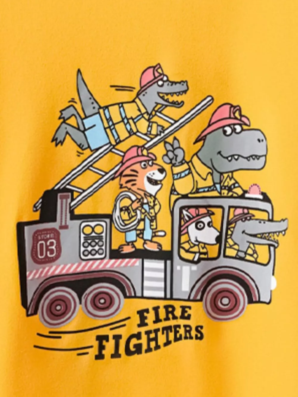 Children's Cartoon Firefighter Graphic Short Sleeve T-Shirt, image 3
