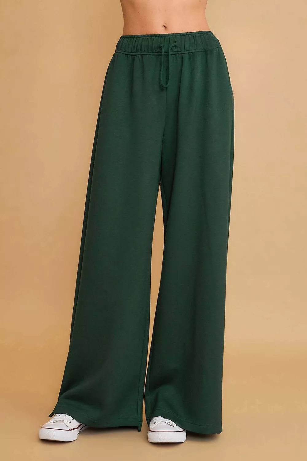 Elastic Drawstring Waistband Wide Leg Pants, image 3