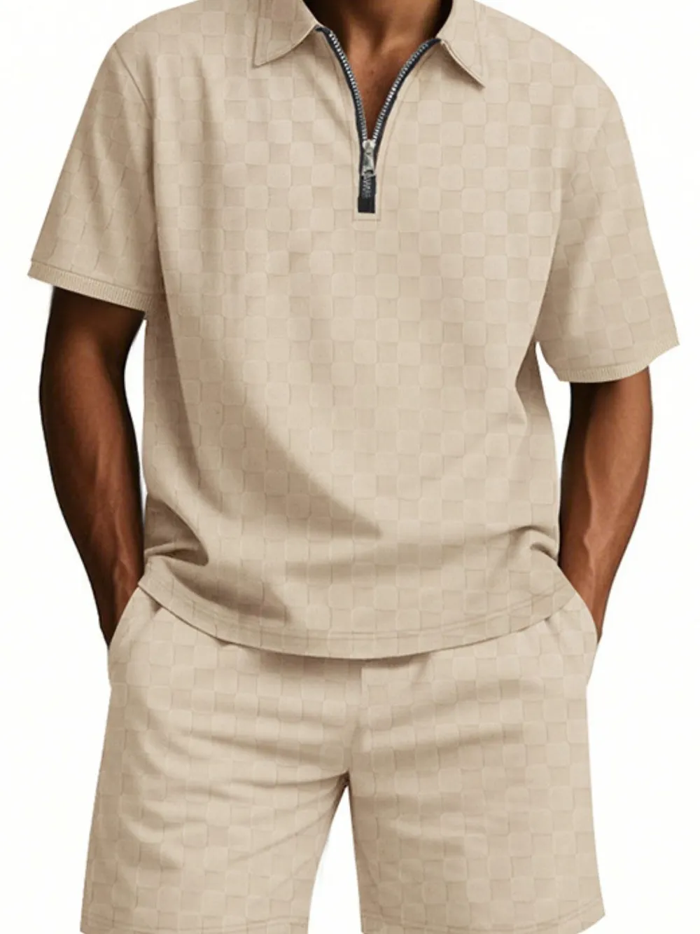 Men's Full Size Quarter Zip Short Sleeve Top and Shorts Set Plus Size, image 5
