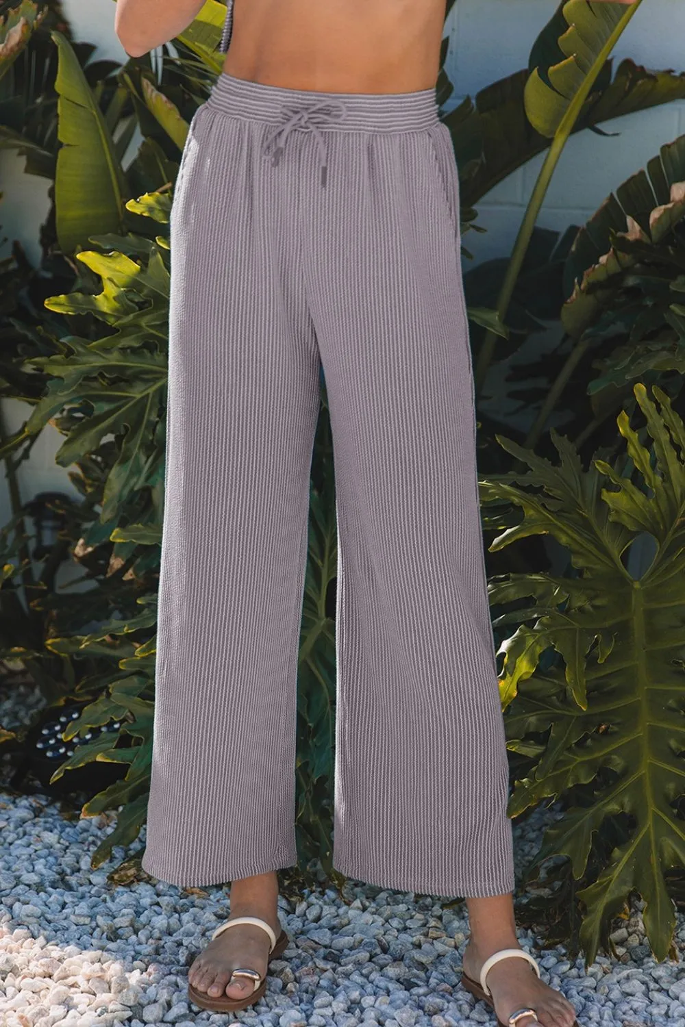 Corded Knit Short Sleeve T-Shirt and Wide Leg Pants Set, image 15