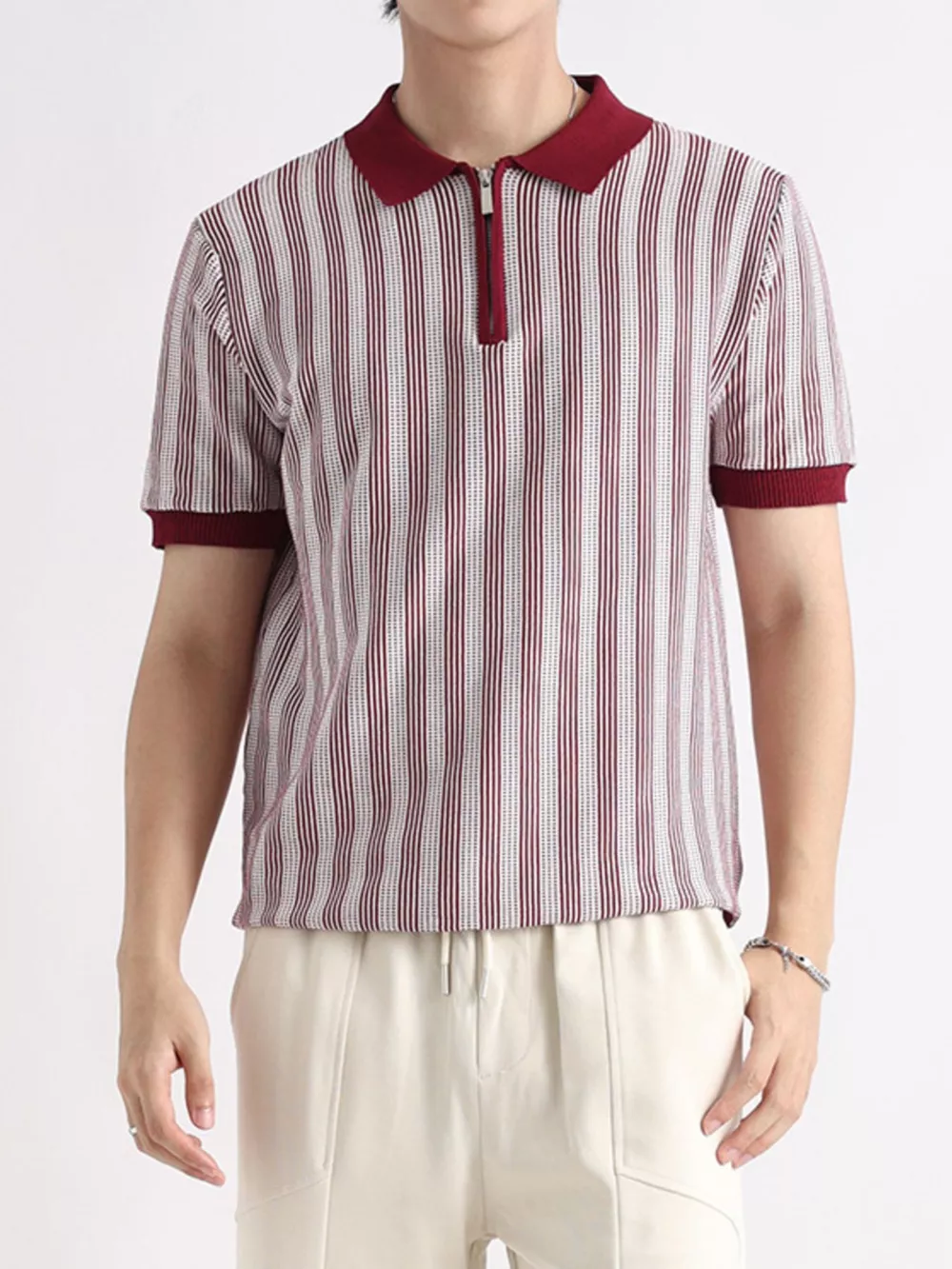 Men's Plus Size Striped Short Sleeve Polo, image 2