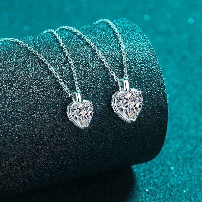 2 Carat Moissanite 925 Sterling Silver Heart Shape Necklace, image 2