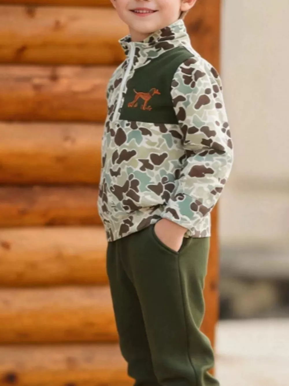 Children's Camouflage Quarter-Zip Top and Joggers Set