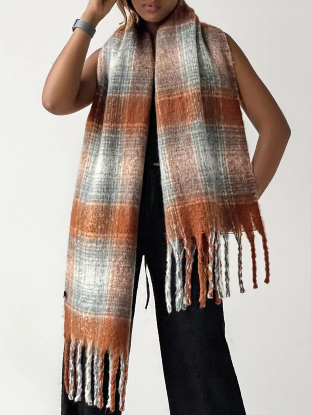 Plaid Fringe Scarf, image 2