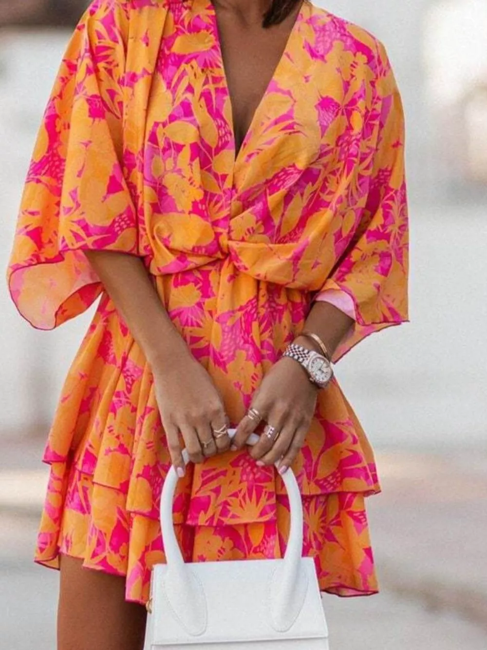 Layered Printed Surplice Mini Dress, image 4