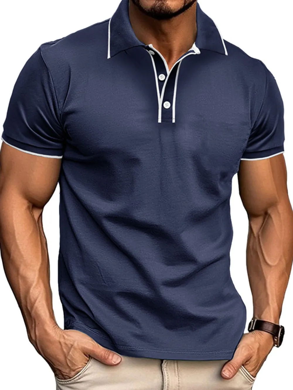 Men's Slim Fit Polo Shirt with Contrast Trim, image 2
