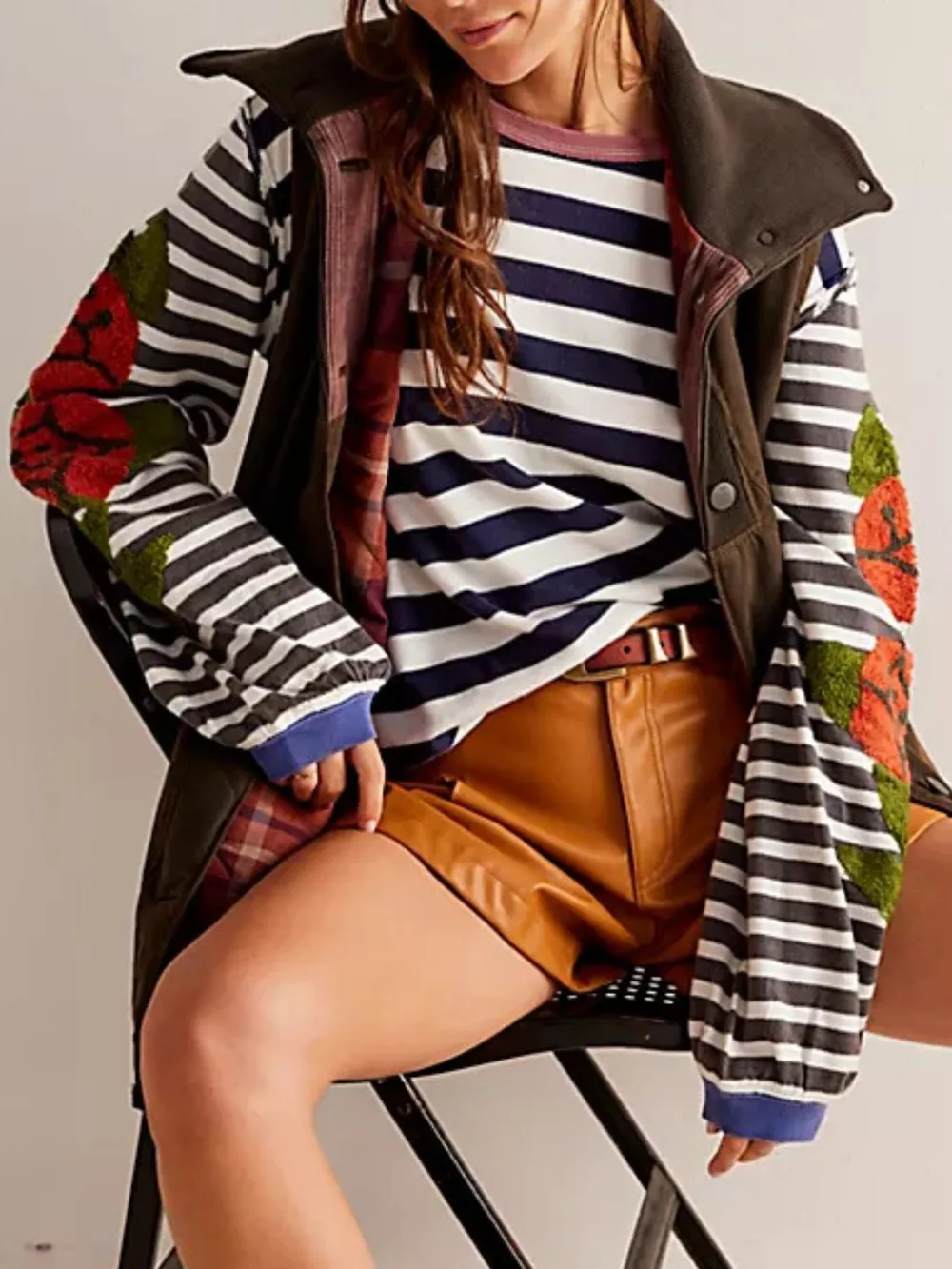 Striped Round Neck Long Sleeve Sweatshirt, image 7