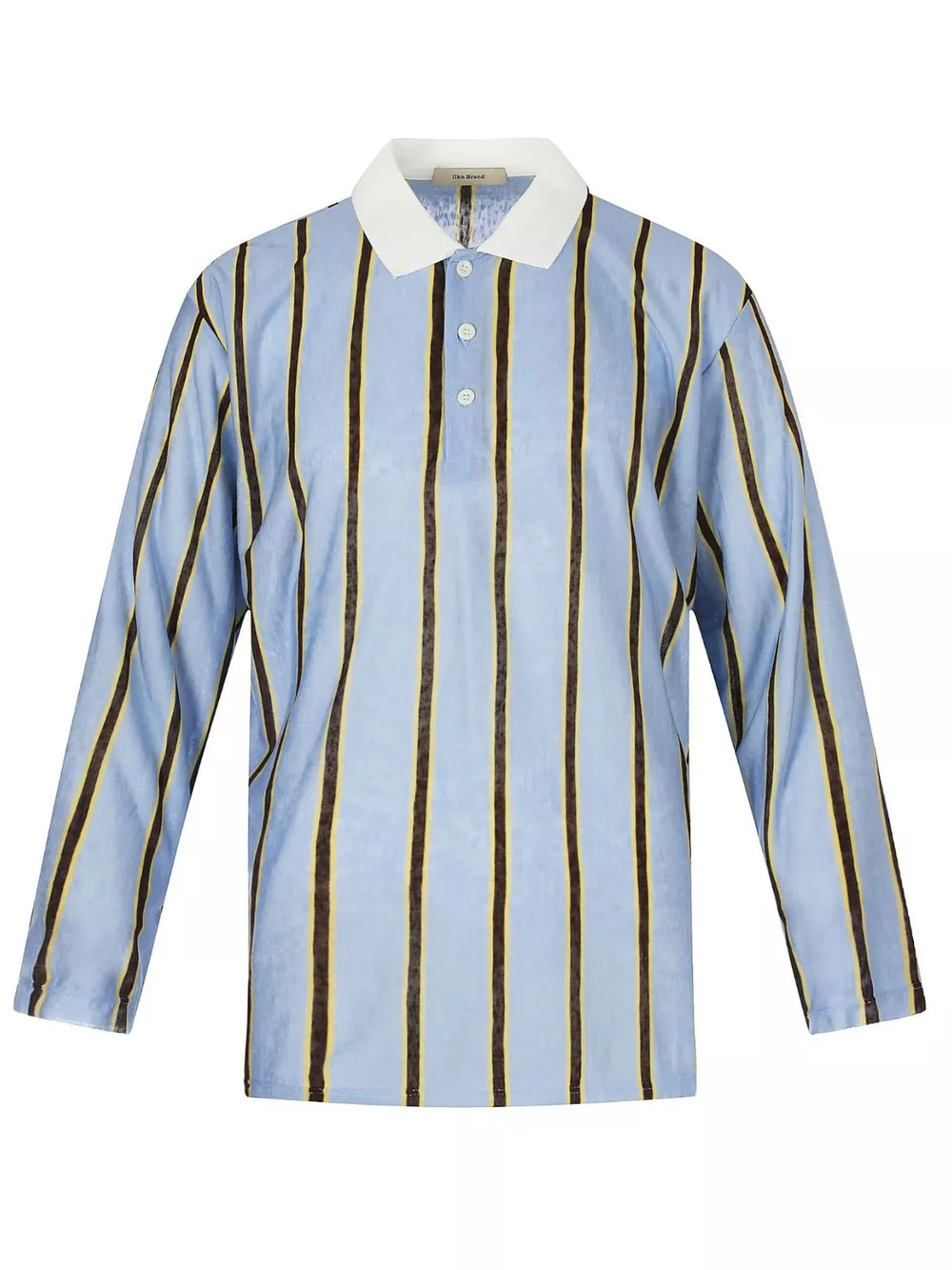 Men's Striped Long-Sleeve Polo Shirt with Contrast Collar