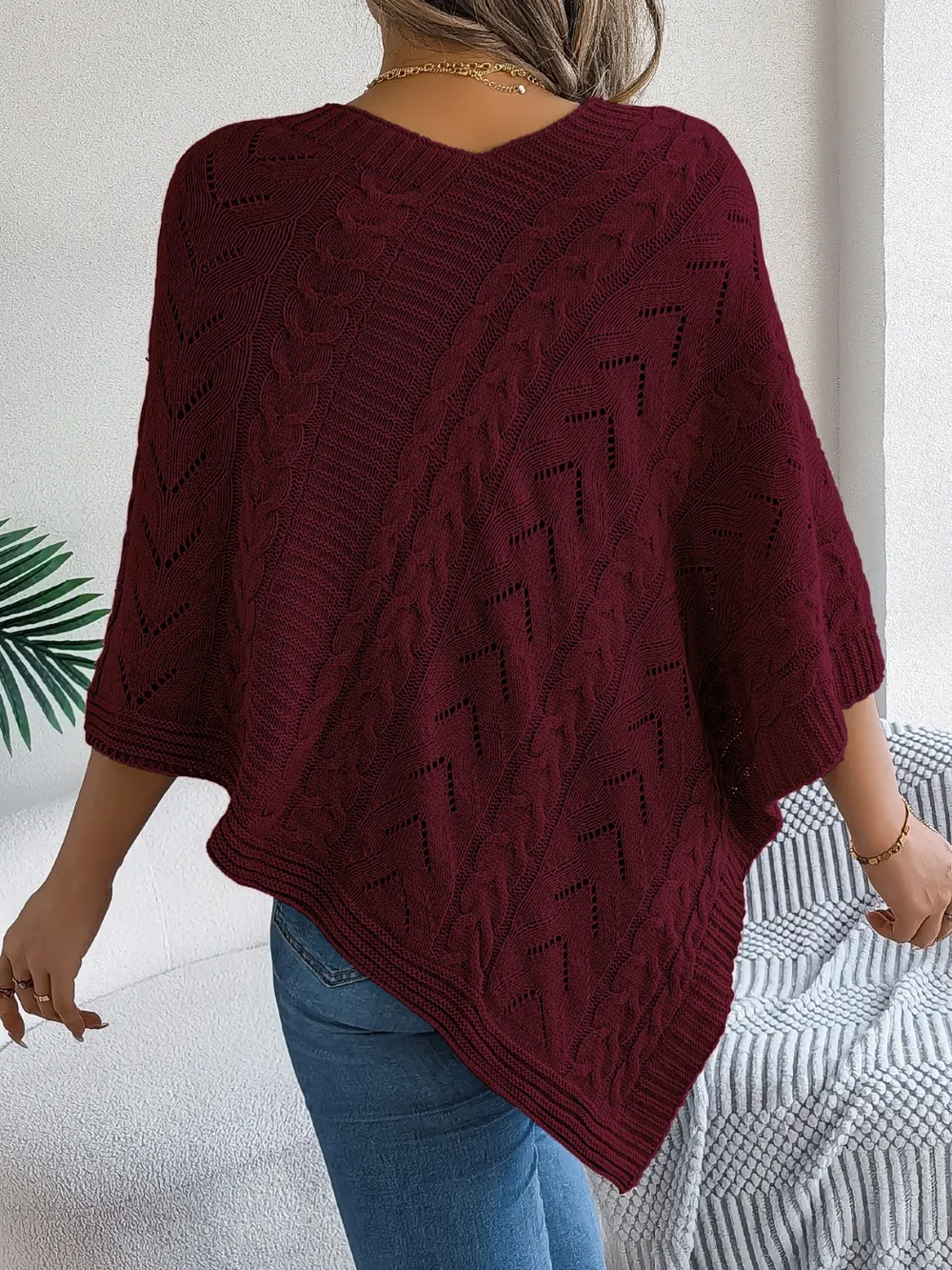 Cable-Knit Openwork Three-Quarter Sleeve Sweater, image 13