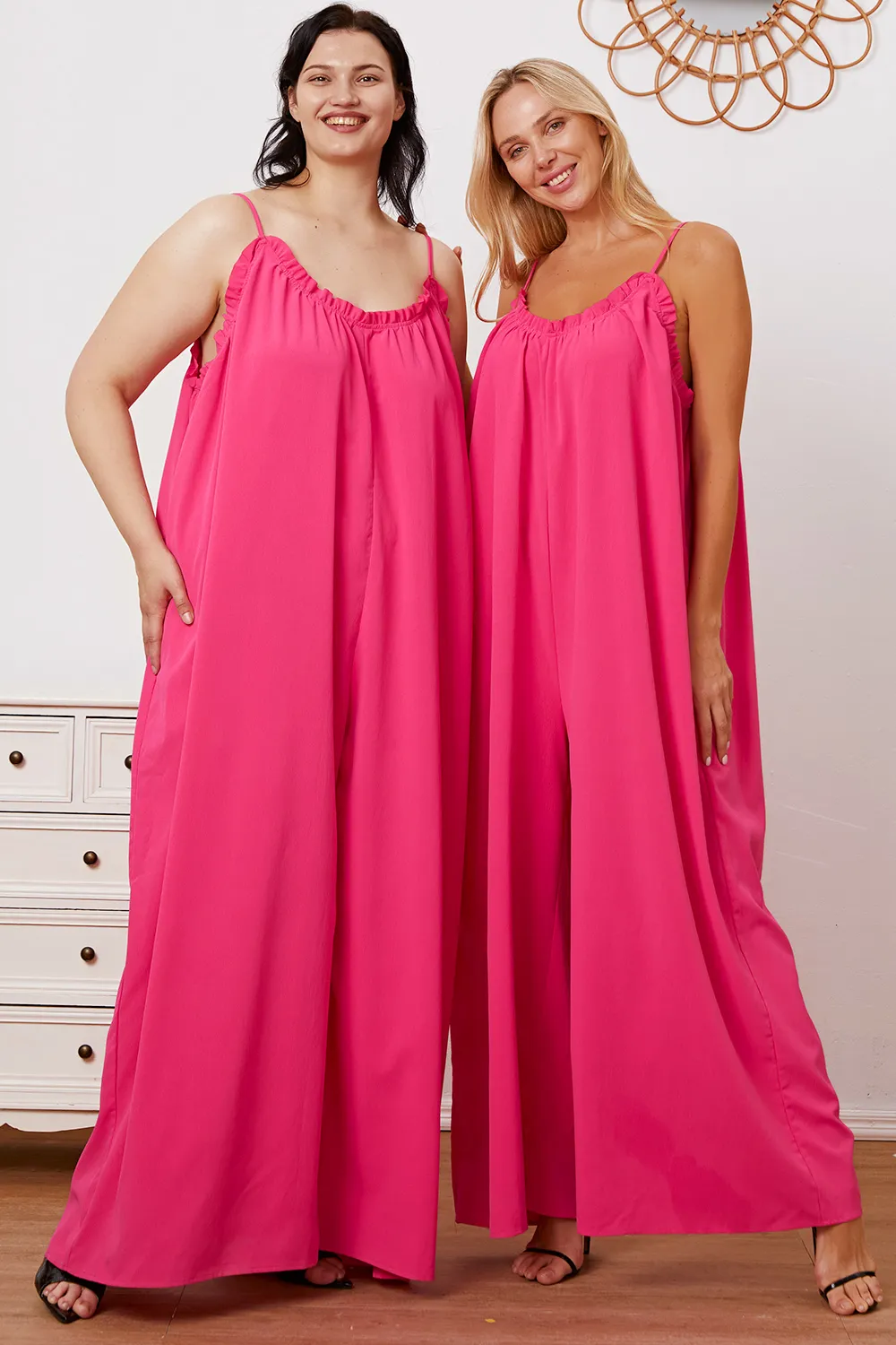 Full Size Ruffle Trim Tie Back Cami Jumpsuit with Pockets, image 17