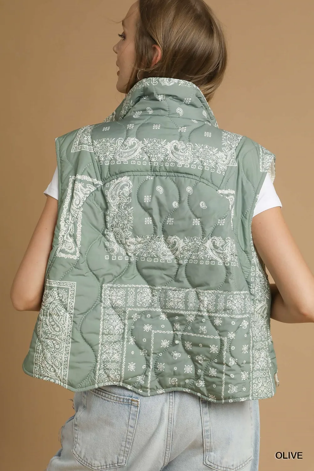 Bandana Print Quilted Puffer Vest, image 5