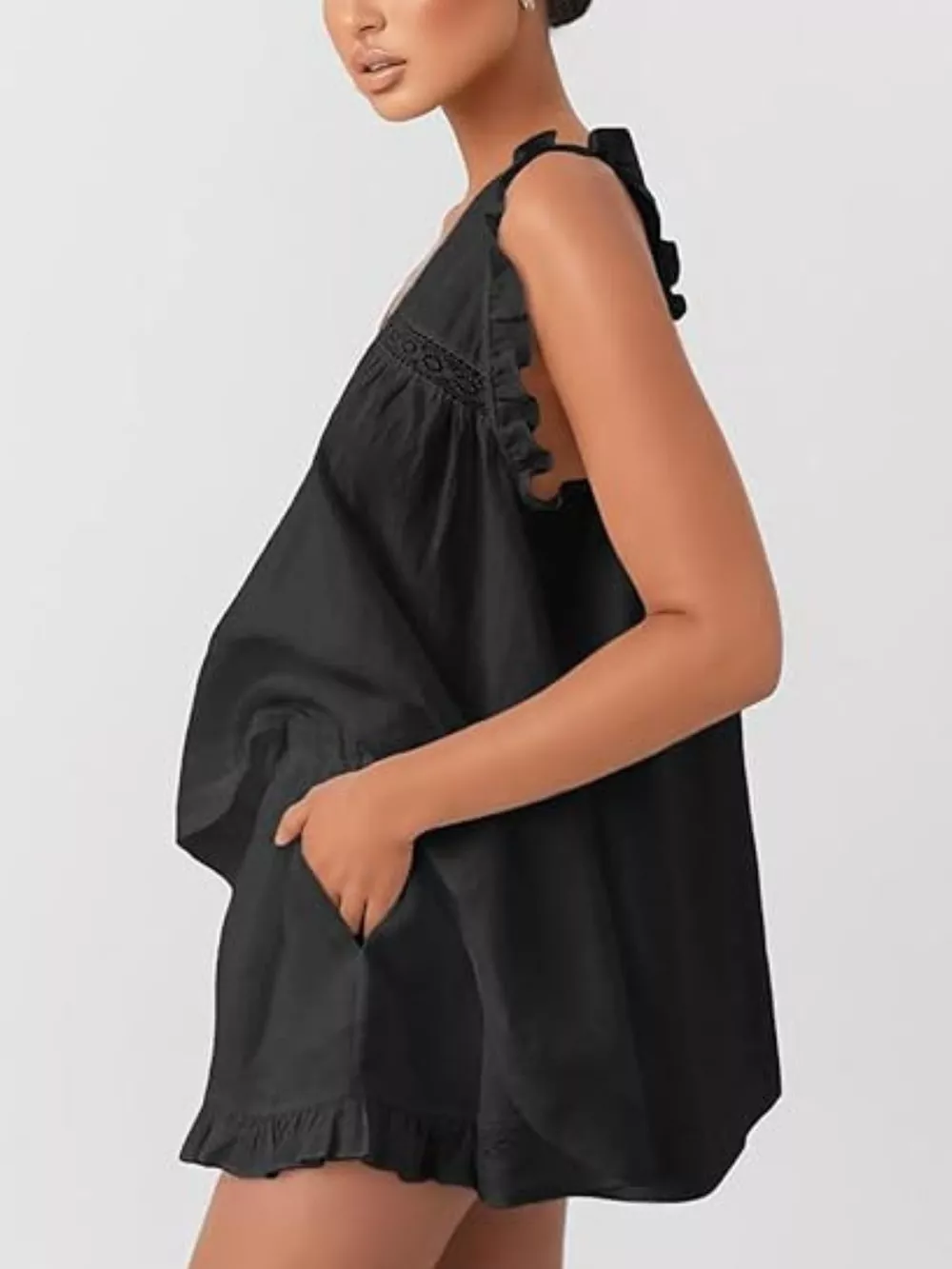 Ruffle Trim V-Neck Top and Shorts Set, image 11