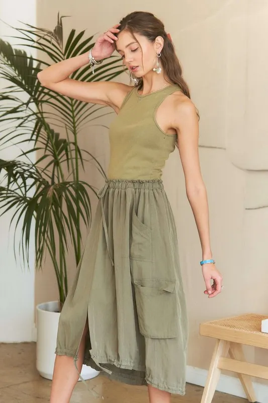 Drawstring Sleeveless Washed Dress, image 5