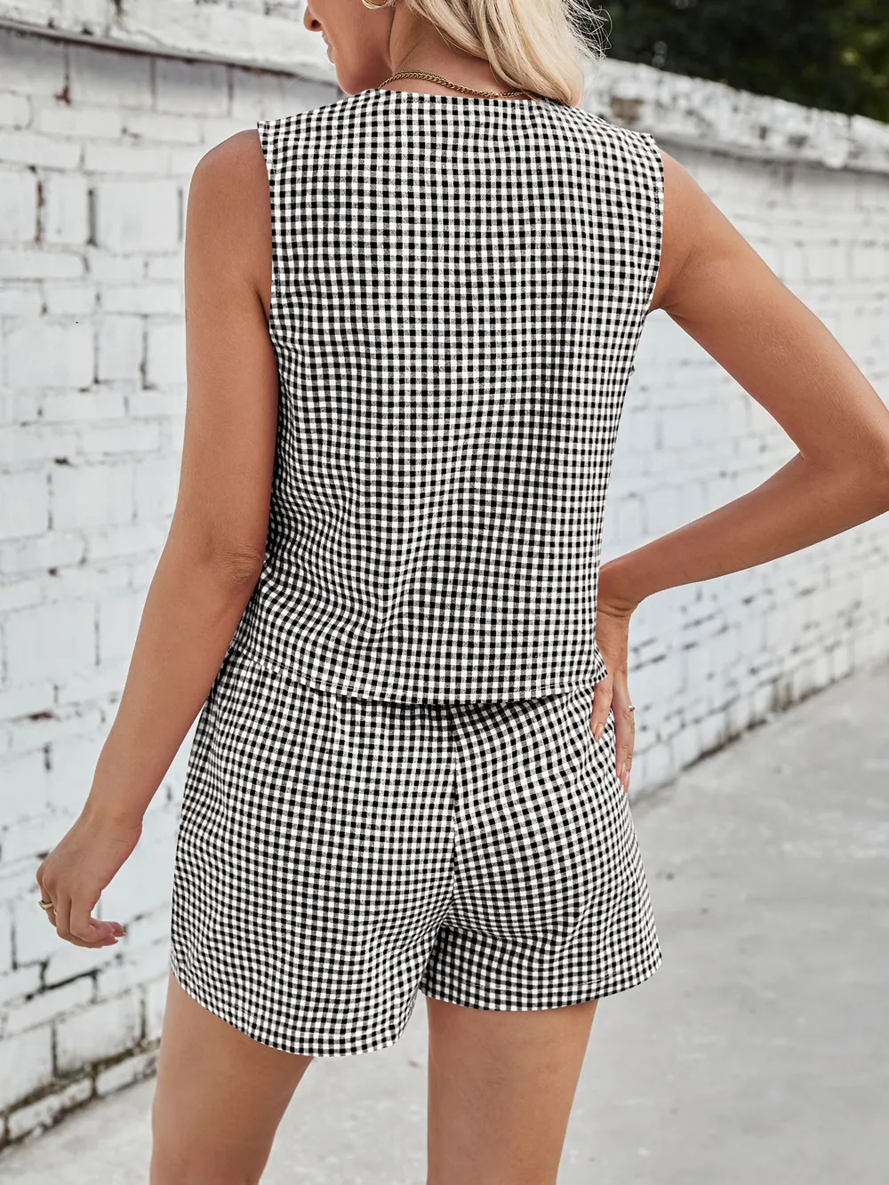 Gingham Print Tie Front Top and Shorts Set, image 10