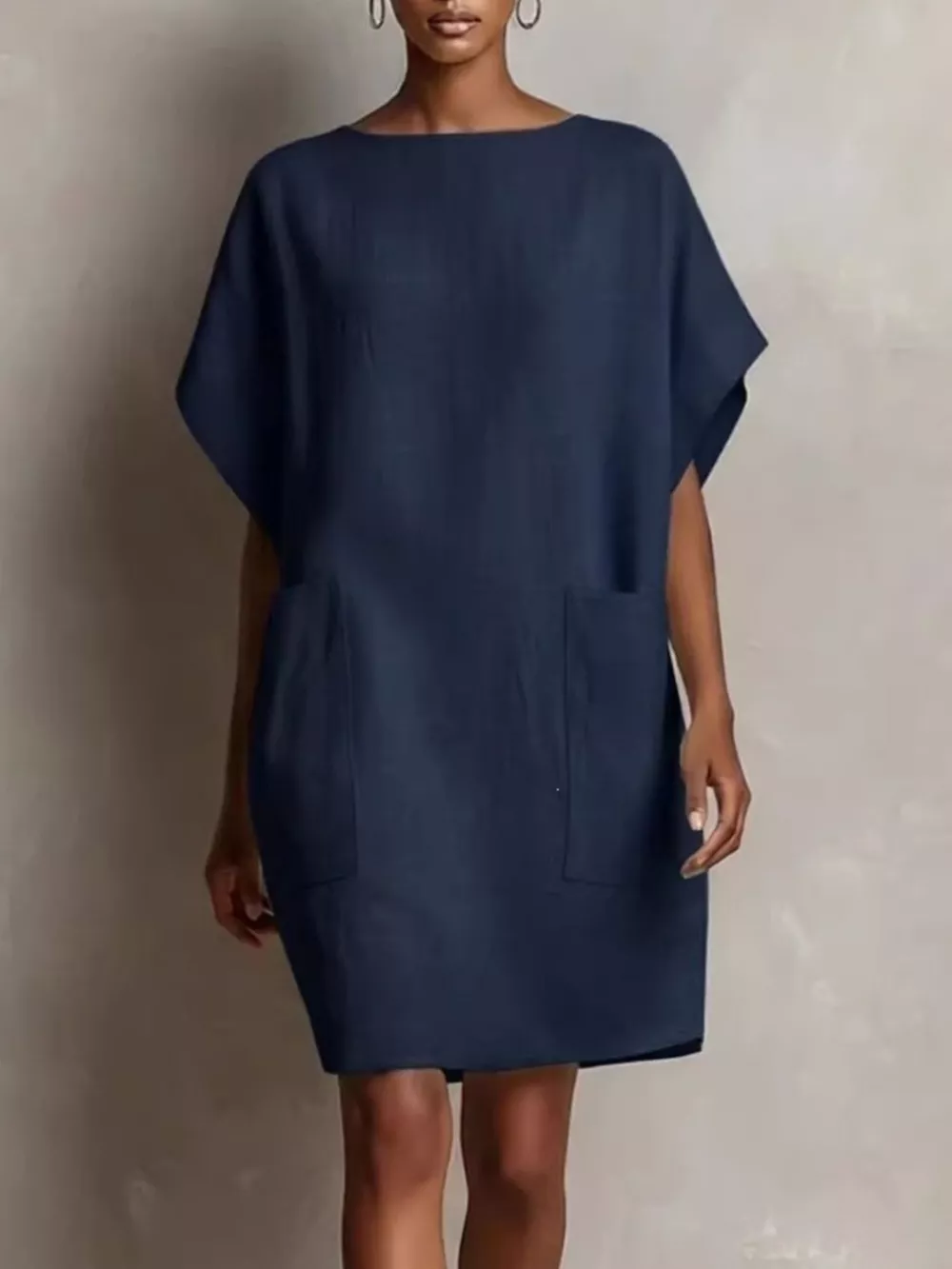 Full Size Round Neck Shift Dress with Pockets Plus Size, image 5