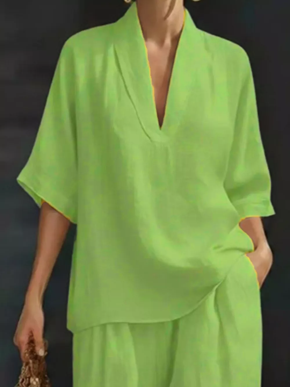 Full Size Half Sleeve Top and Wide Leg Pants Set Plus Size, image 11