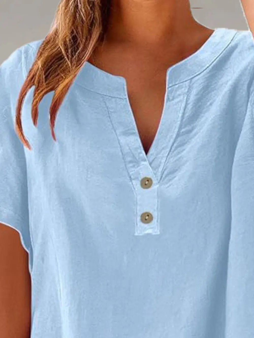 Full Size Notched Short Sleeve Blouse Plus Size, image 3