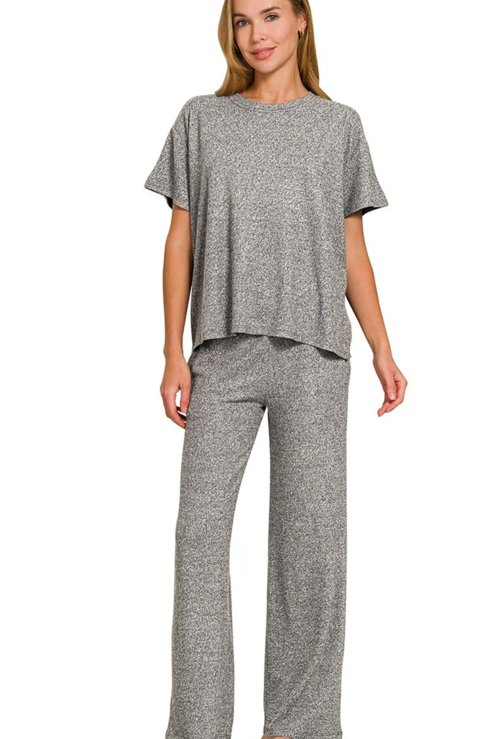 Soft Melange Short Sleeve Tee & Long Pants Set, image 2