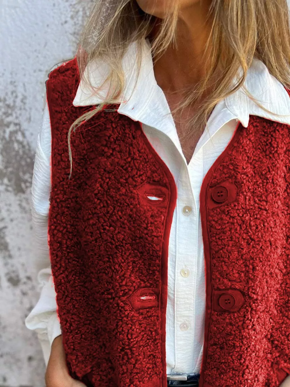 Full Size Cozy Sherpa Fleece Button-Up Vest Coat with Pockets Plus Size, image 9
