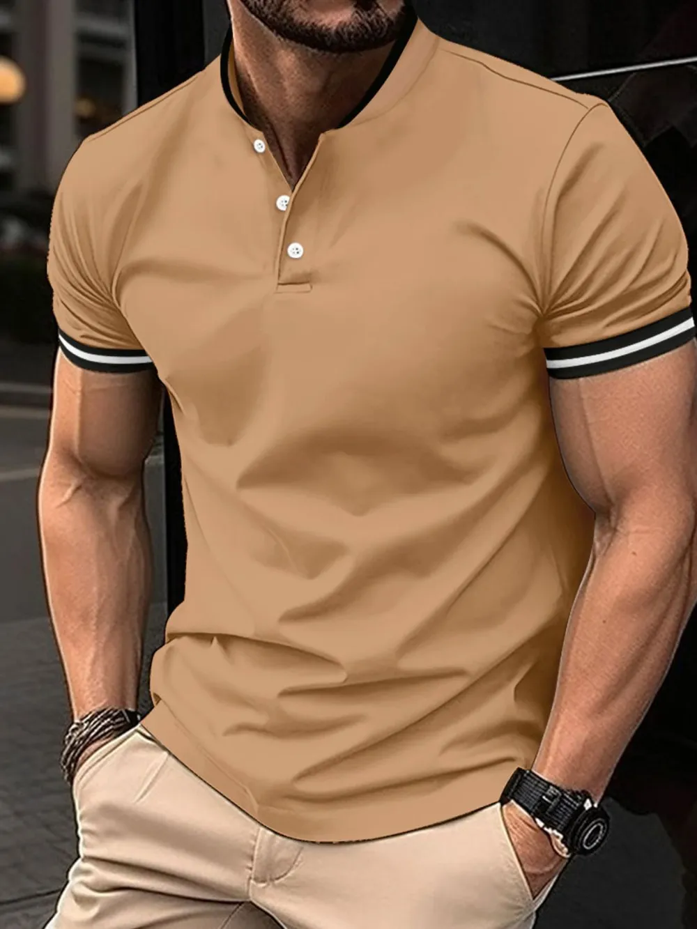 Men's Full Size Button Detail Short Sleeve Polo Plus Size, image 4