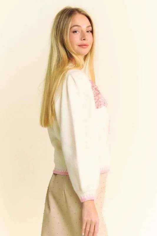 Flower Patch Fuzzy Mock Neck Sweater, image 3