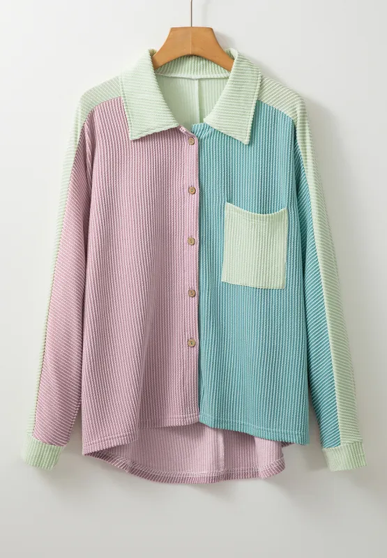 Color Block Corded Button Up Shacket, image 9
