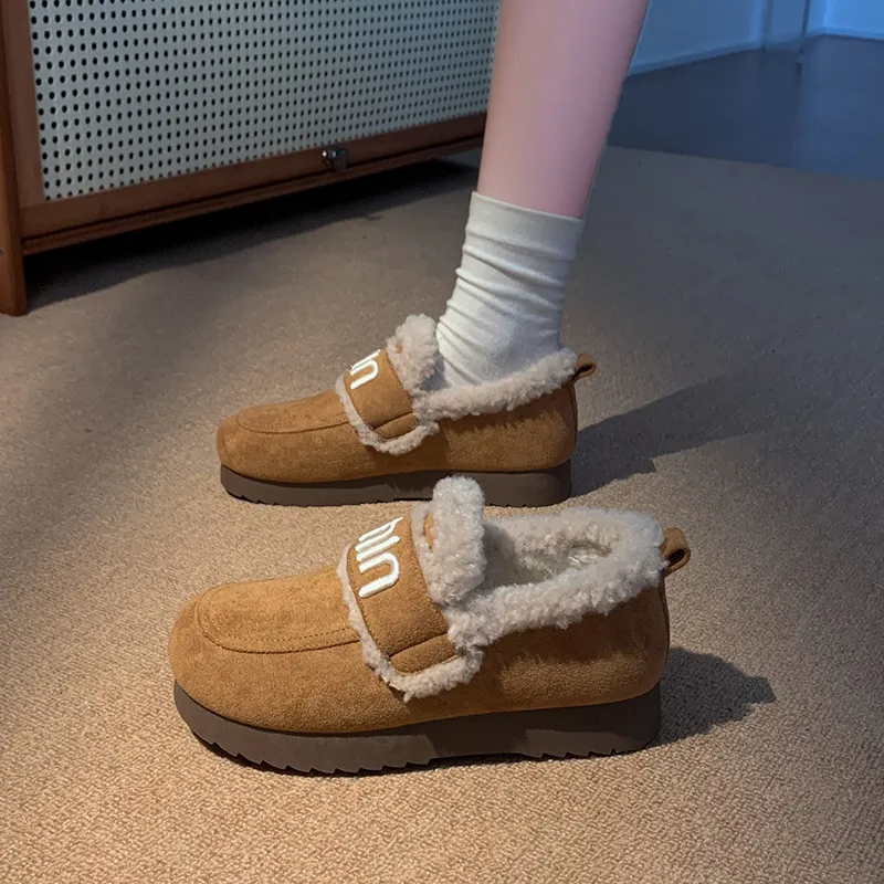 Faux Fur Suede Round Toe Slip-Ons, image 5
