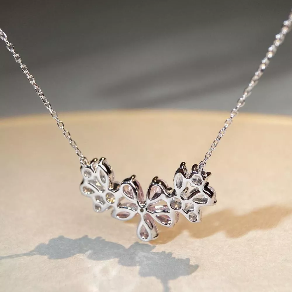 925 Sterling Silver Zircon Flower Necklace, image 9