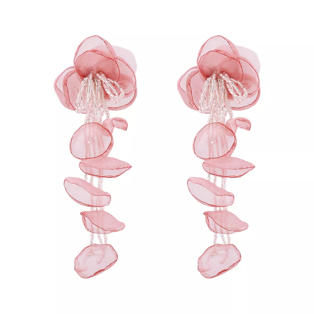 Floral Petal Beaded Tassel Drop Earrings, image 6