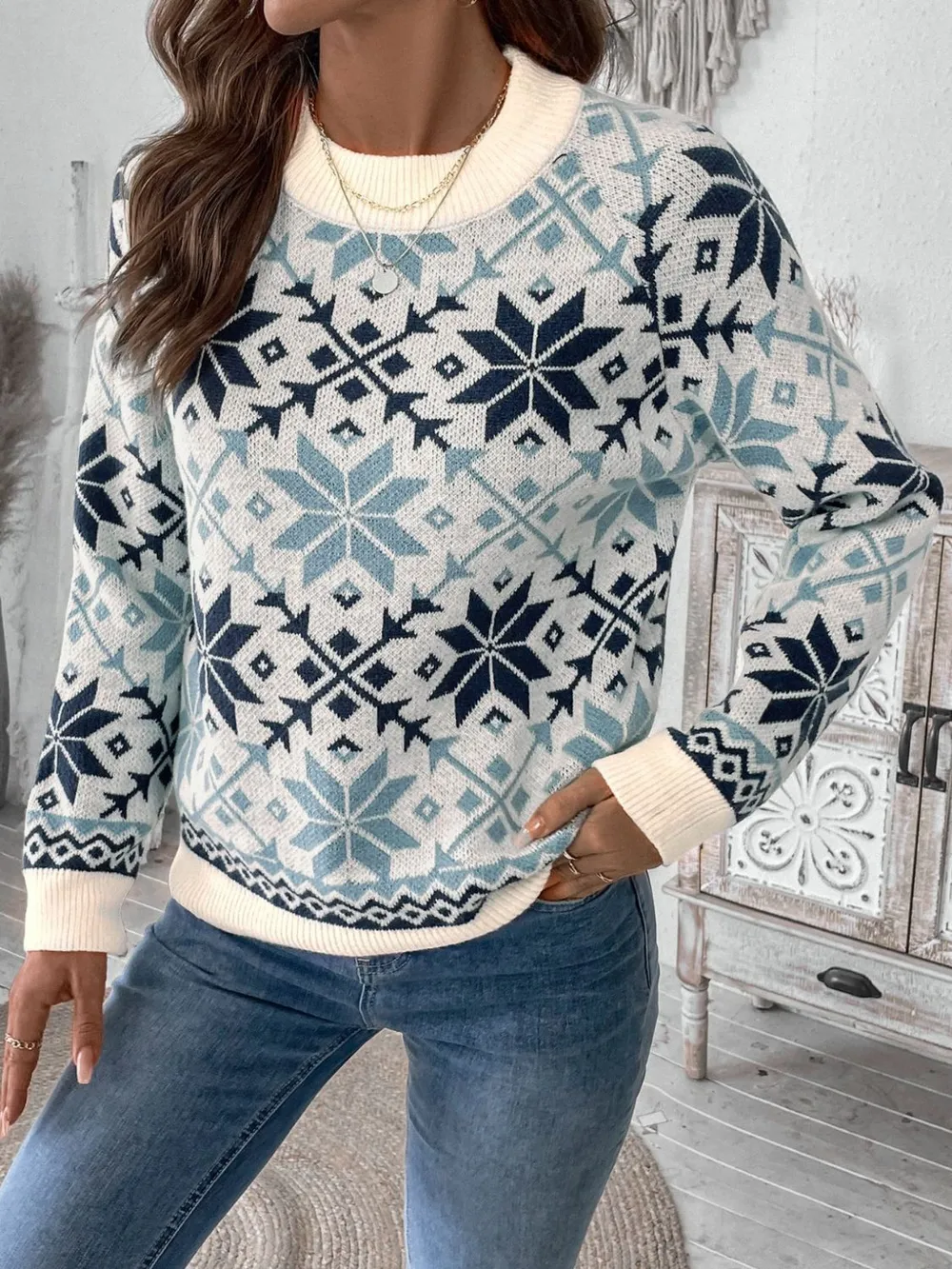 Graphic Round Neck Long Sleeve Sweater, image 5