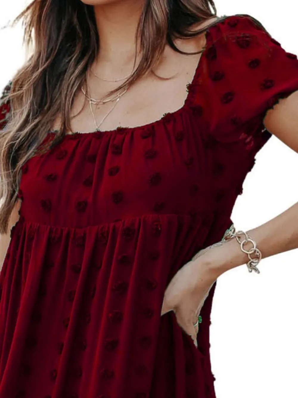 Swiss Dot Square Neck Mini Dress, image 8