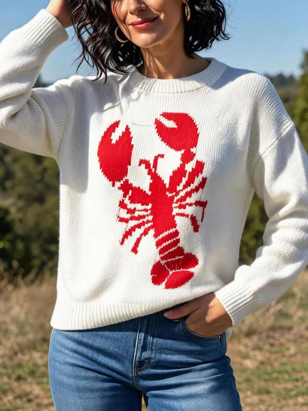 Lobster Graphic Crew Neck Sweater, image 5